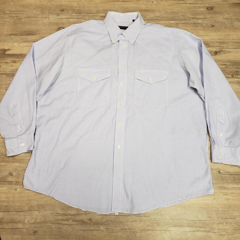 Kenneth Gordon Shirt Mens 3XL Blue Check Long Sleeve Button Up Made USA Cotton